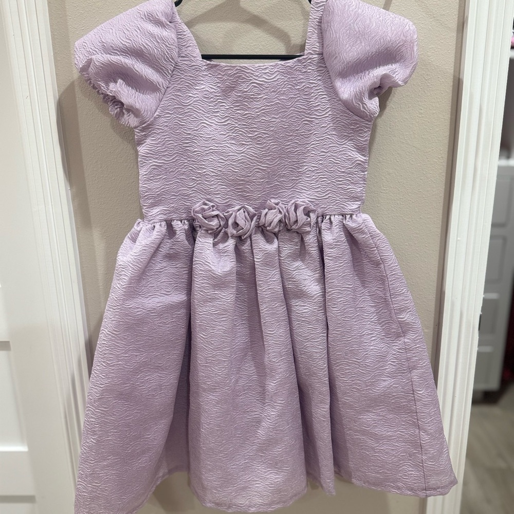 Nannette Lavender Puff-Sleeve Rosette Party Dress